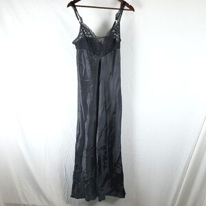 Vintage‎ Gold Label Victoria's Secret Black Satin Maxi Slip Dress